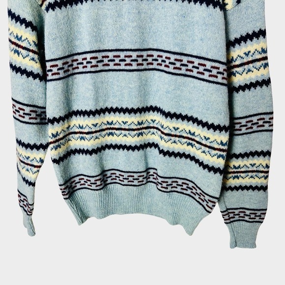 Vintage Jantzen Cabin Core Nordic Knit Sweater Blue Fair Isle Stripe Medium - Picture 4 of 9